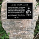 Aluminum Remembrance Plaque with Etched Photo insert Blind mount on natural rock